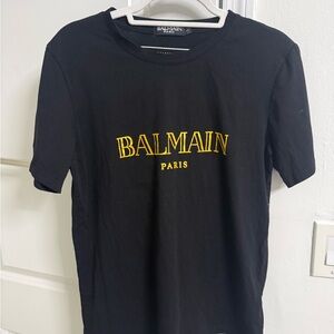 Balmain Black Tee with White Text Panels